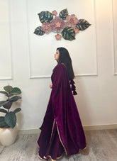 Party wear grape wine velvet anarkali - kasumi.in